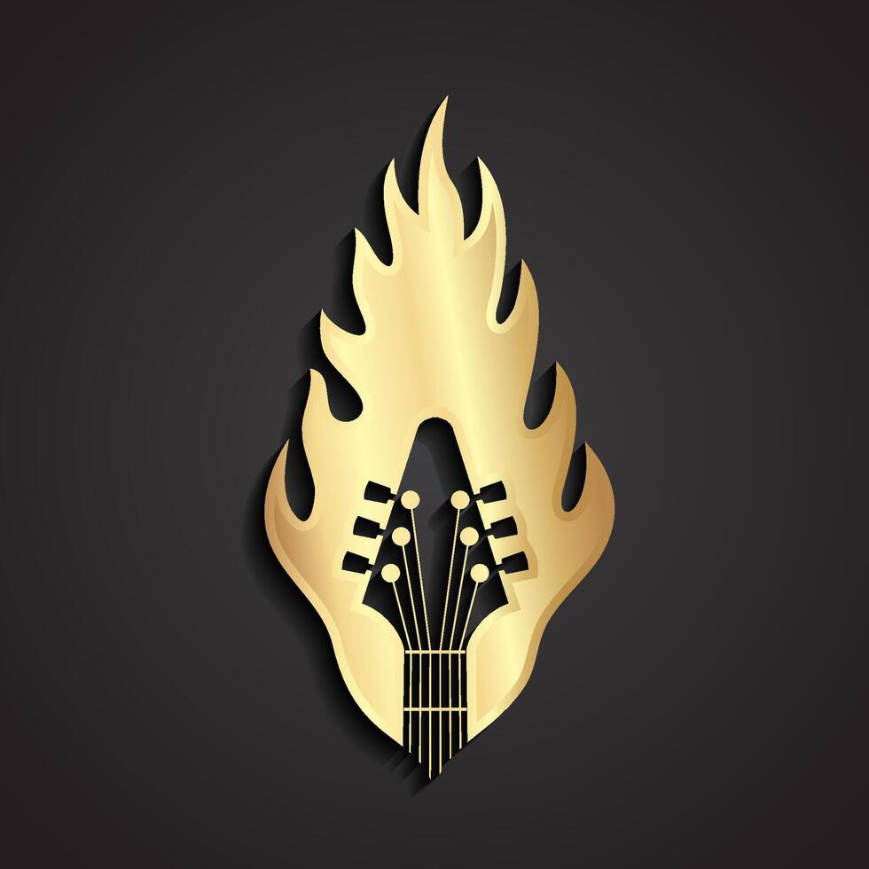 3d gold guitar in flame logo vector