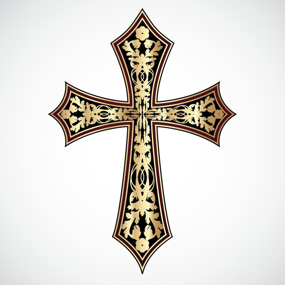 floral ornament golden cross vector