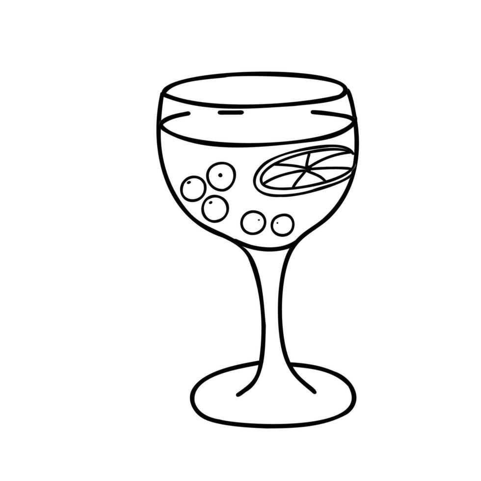 Sangria Cocktail glass with Orange and various Fruits. Hand drawn illustration of Spanish drink in Doodle style isolated on white background. For cocktail bar menu, logo or drink summer party vector
