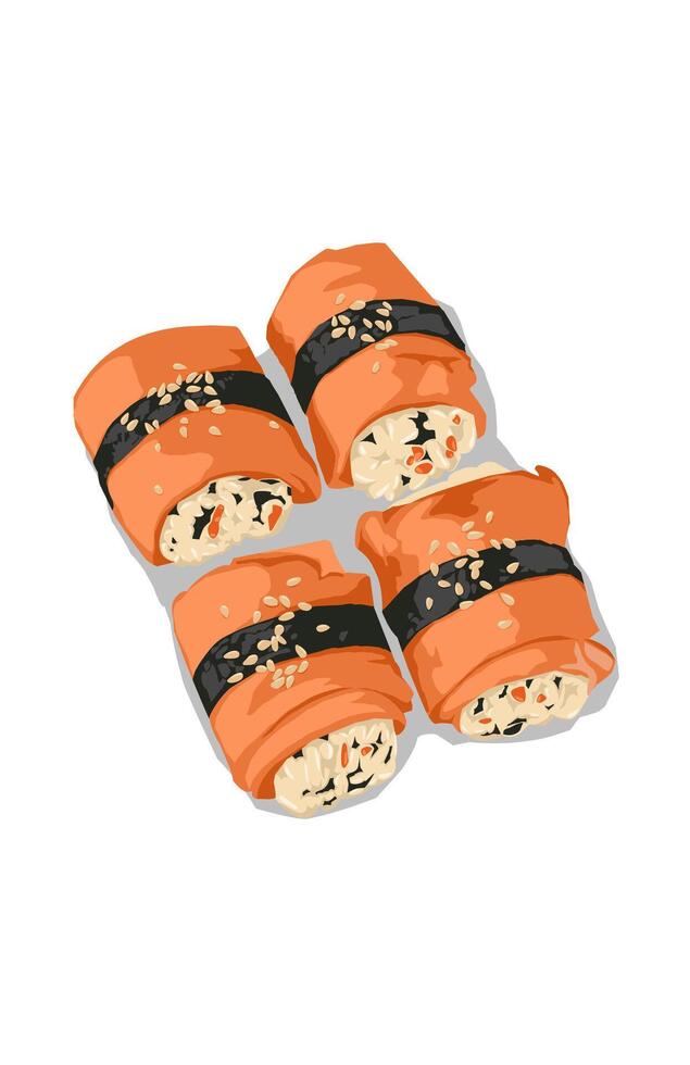 Delicious Japanese food roll susi sesame seed rice and Nori vector