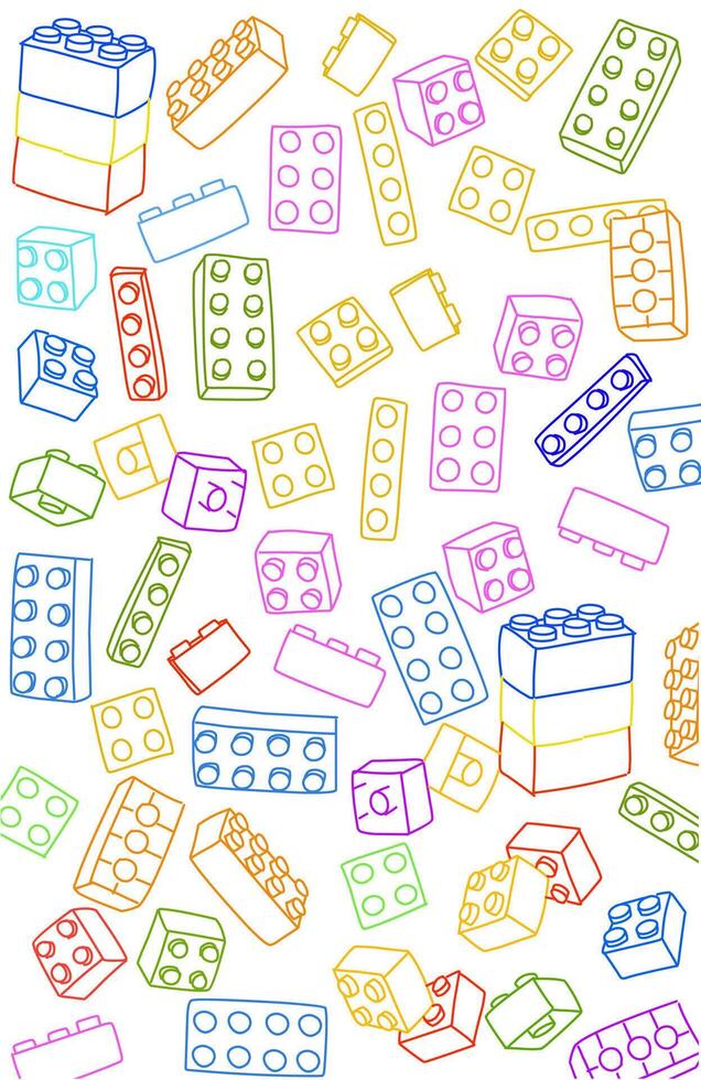 a colorful pattern of lego bricks line art on a white background vector