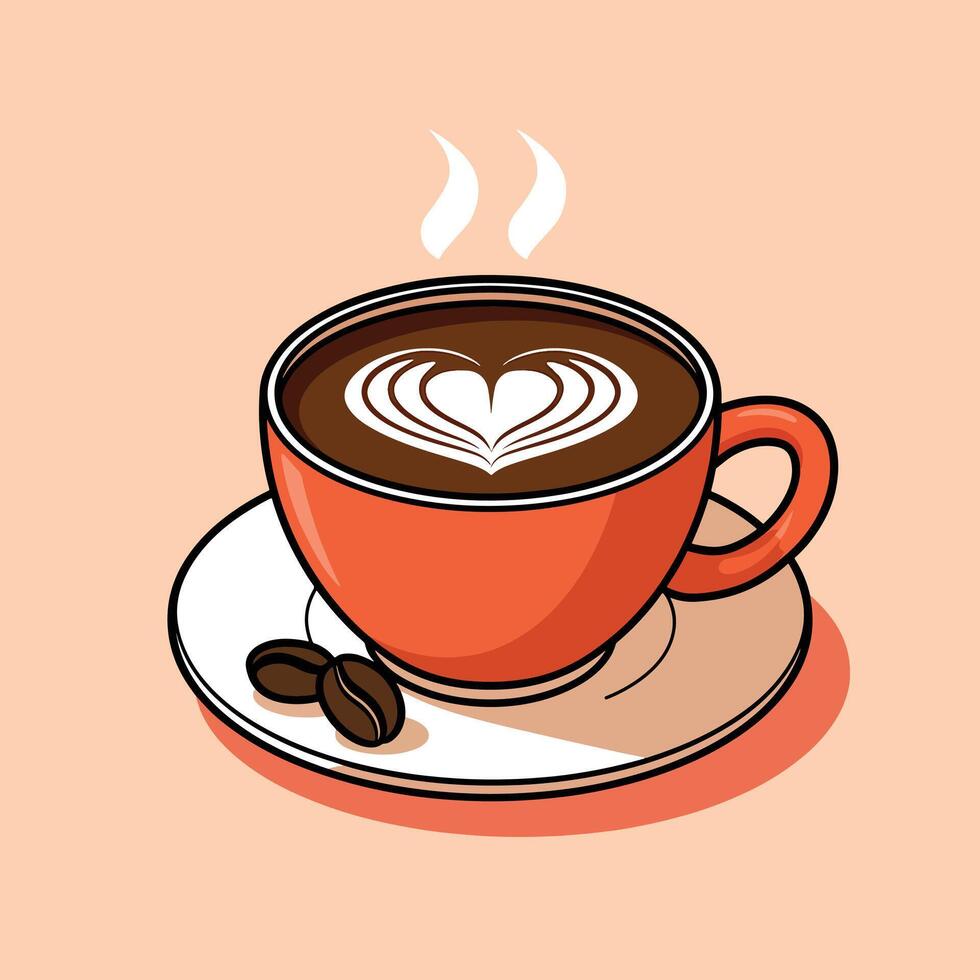 Lovely Coffee cup with heart shape on top, illustration vector