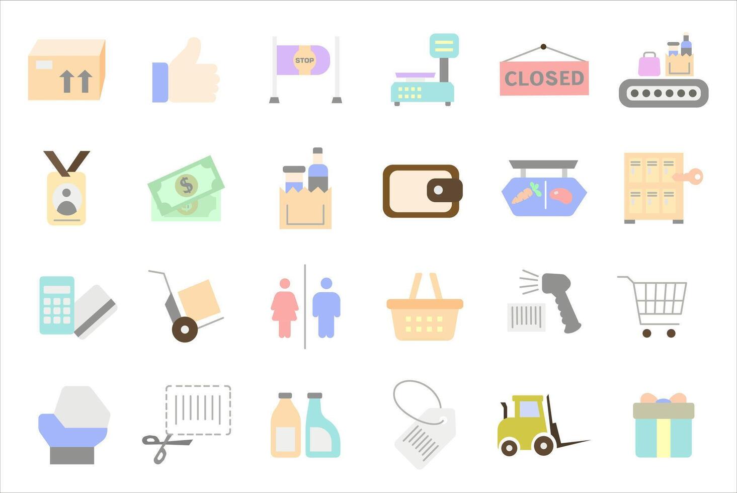Collection of flat color shopping icons - web icon set. Set of shopping icons. vector