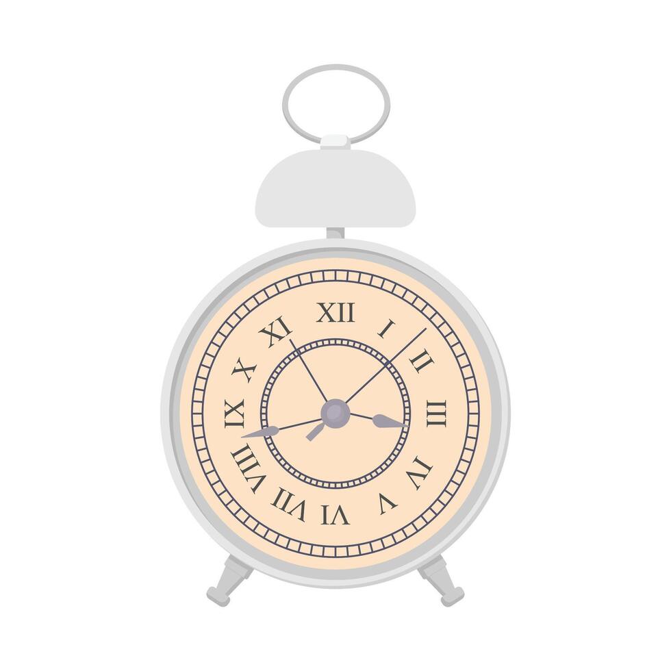 Alarm Clock with Roman Numeral Flat Illustration. Clean Icon Design Element on Isolated White Background vector