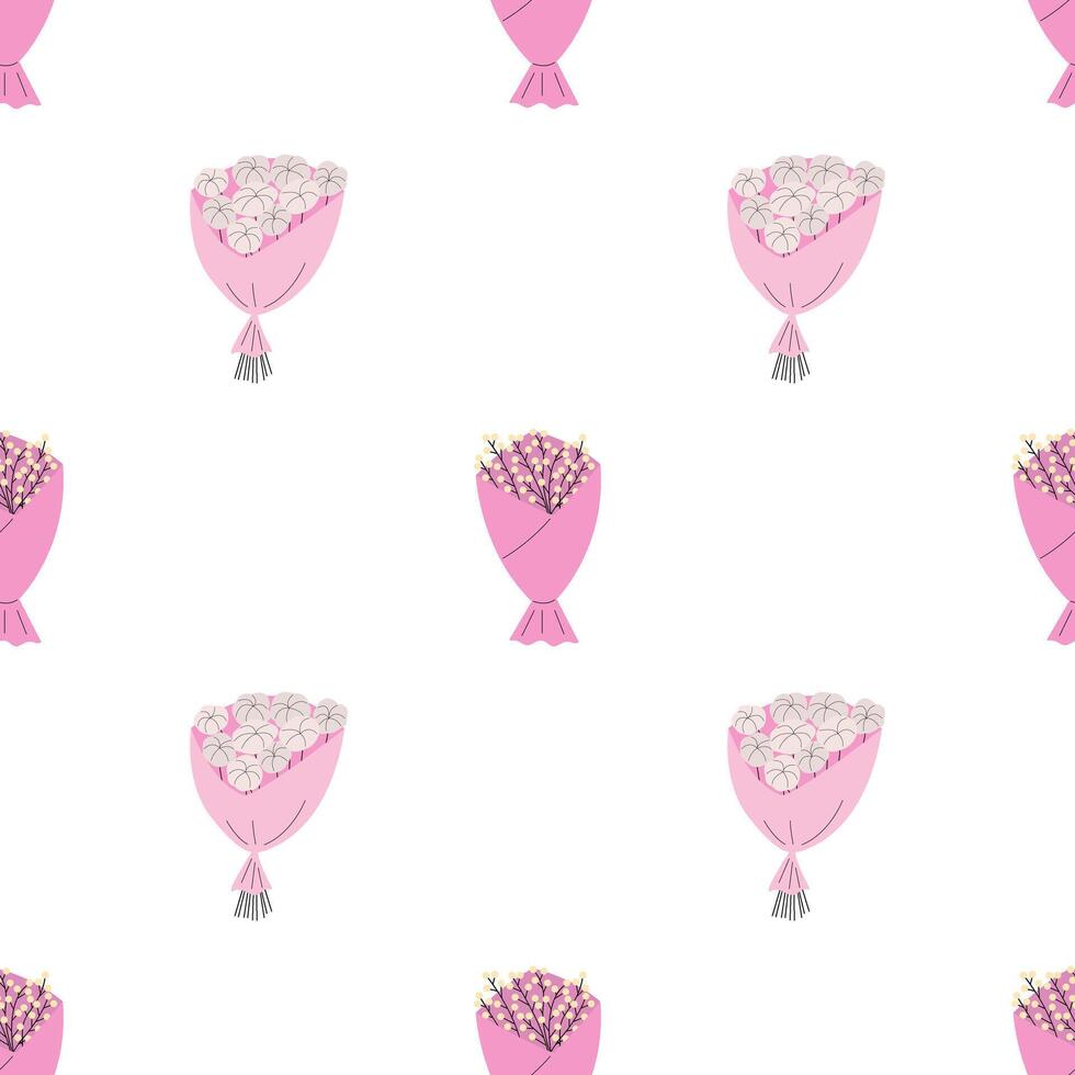 Pink flower bouquet flat seamless pattern vector