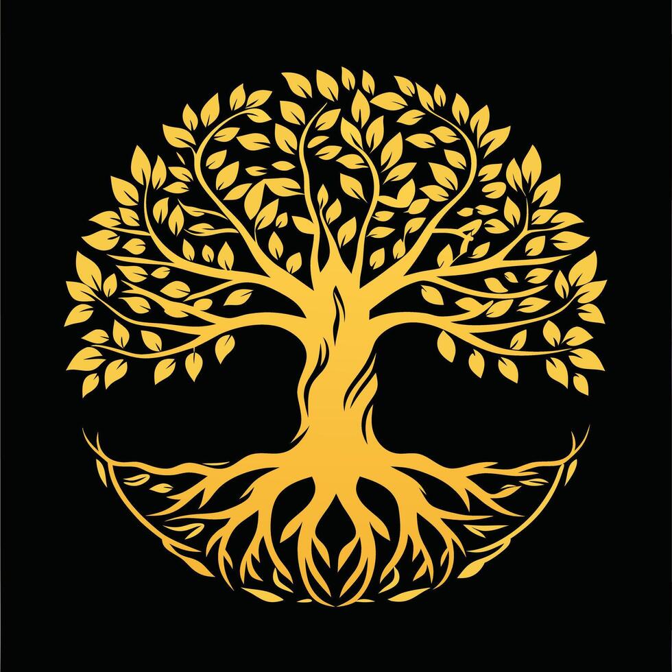 Modern Tree of Life Silhouette in Green Tones vector