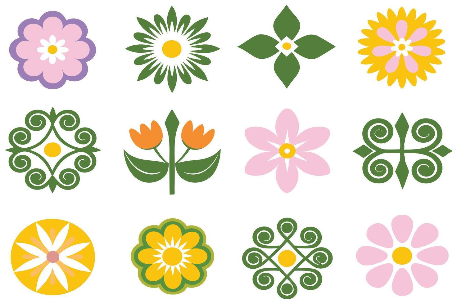 Elegant Black-and-White Flower Icons with Silhouette Design vector