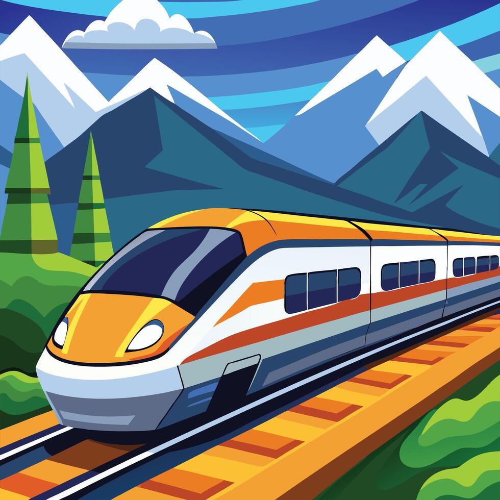 Modern High-Speed Train in Scenic Countryside Illustration vector