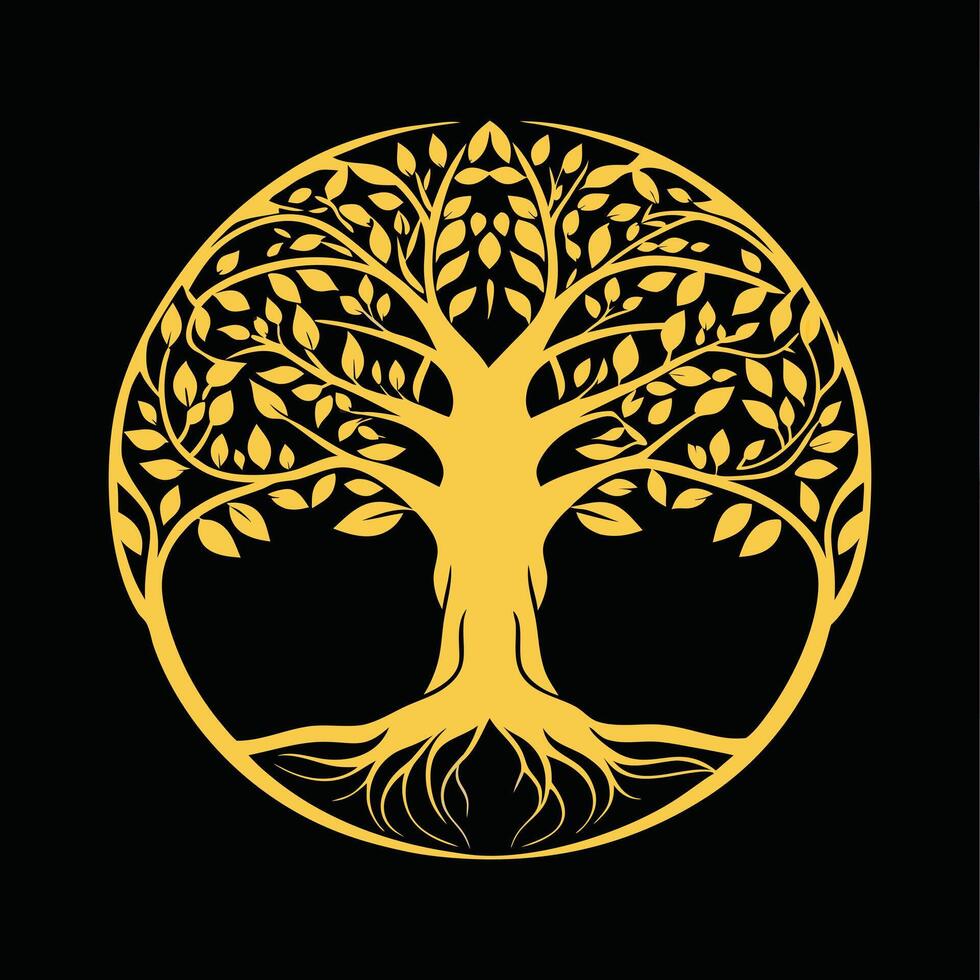 Dark Green Tree Silhouette with Life Symbol Design vector