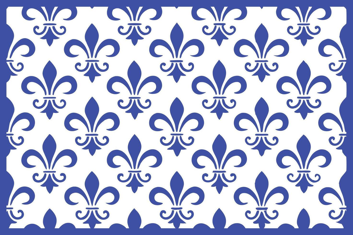 Classic French Fleur-de-Lis Pattern on a Blue and White Background vector