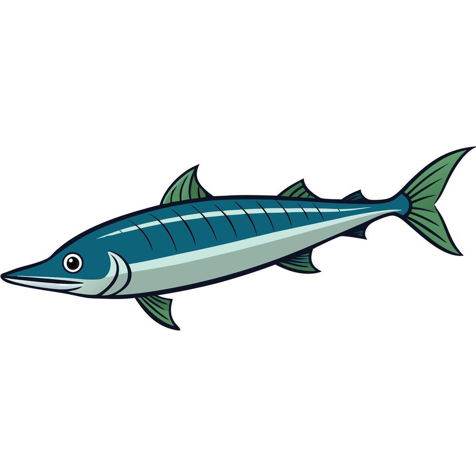 Flat Wahoo Fish Drawing vector