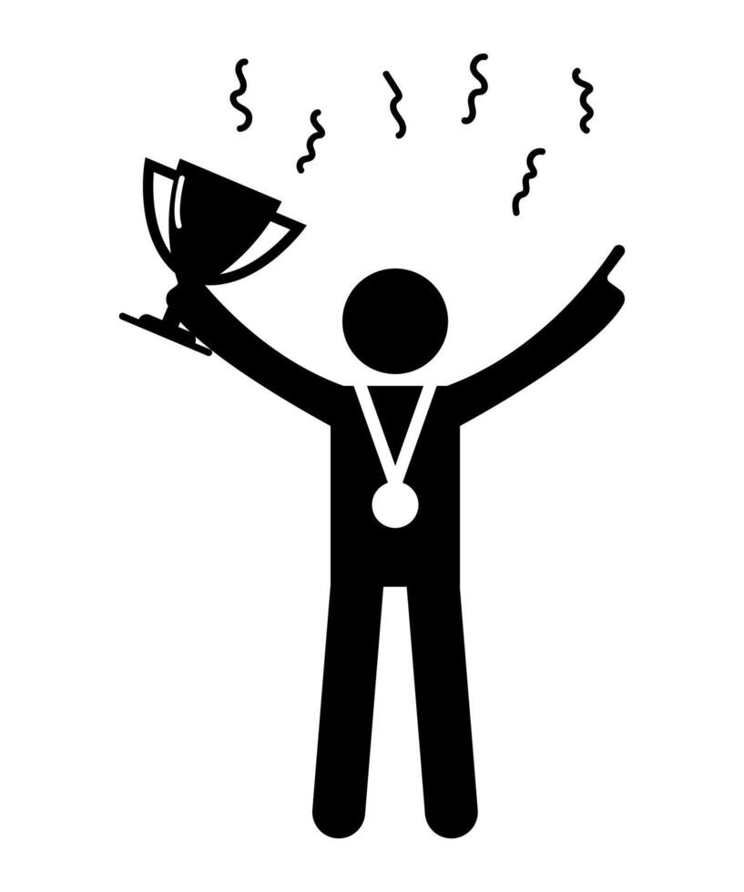 stickman figure activity. cartoon winner trophy icon. champion sport logo or pictogram icon silhouette. vector