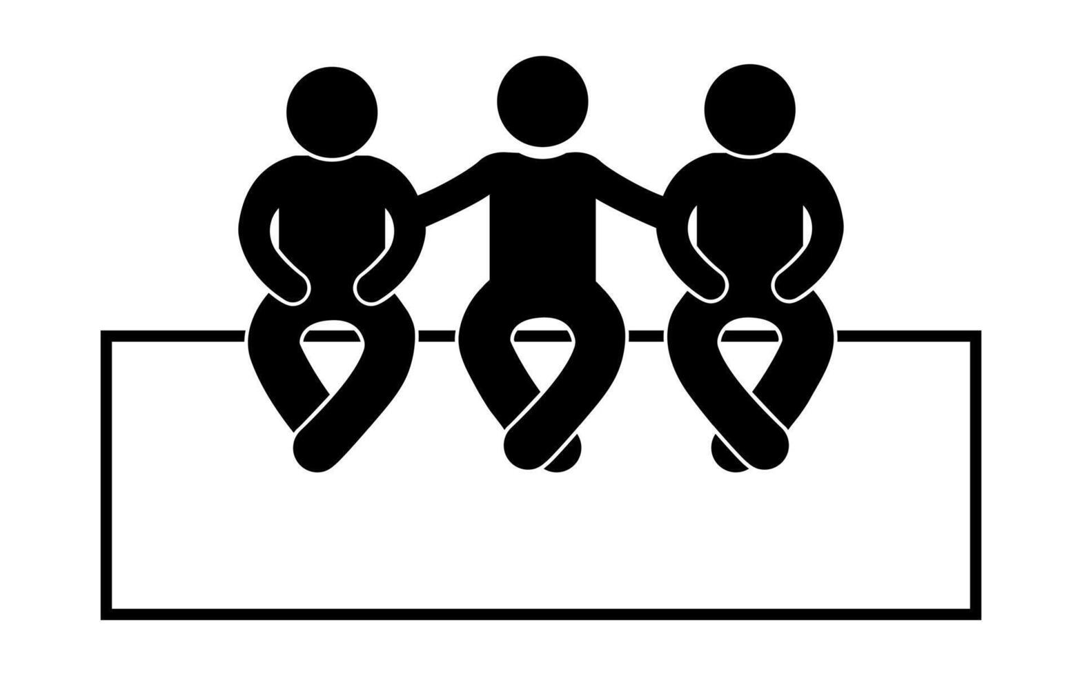 stickman figure togetherness team. cartoon sit with friends. icon silhouette. vector