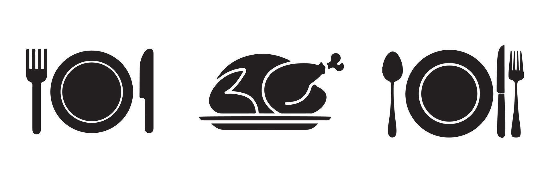 Plate chicken fork spoon knife set vector