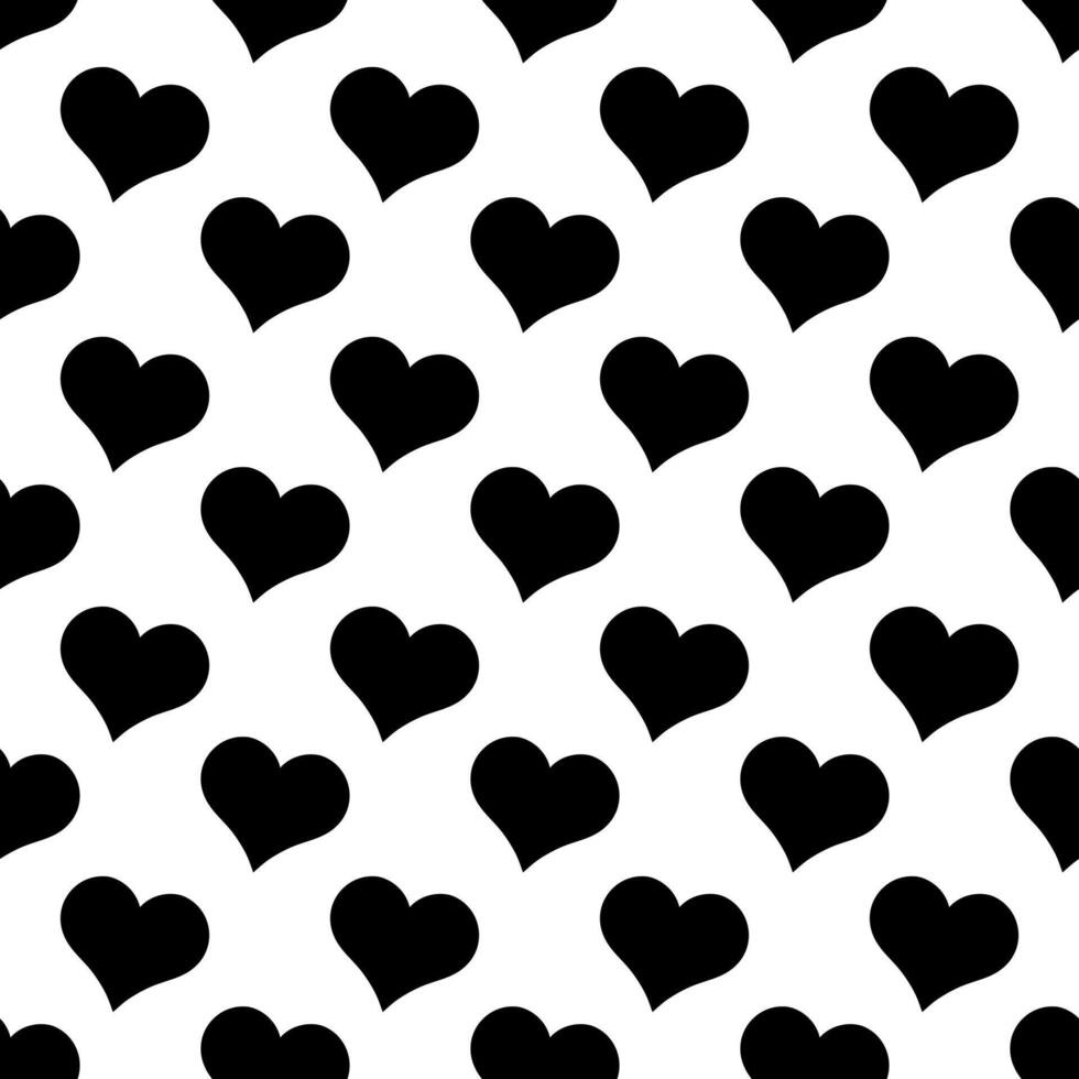 Simple heart seamless pattern in diagonal arrangement.Black and white wallpaper. Love and romantic theme background. vector