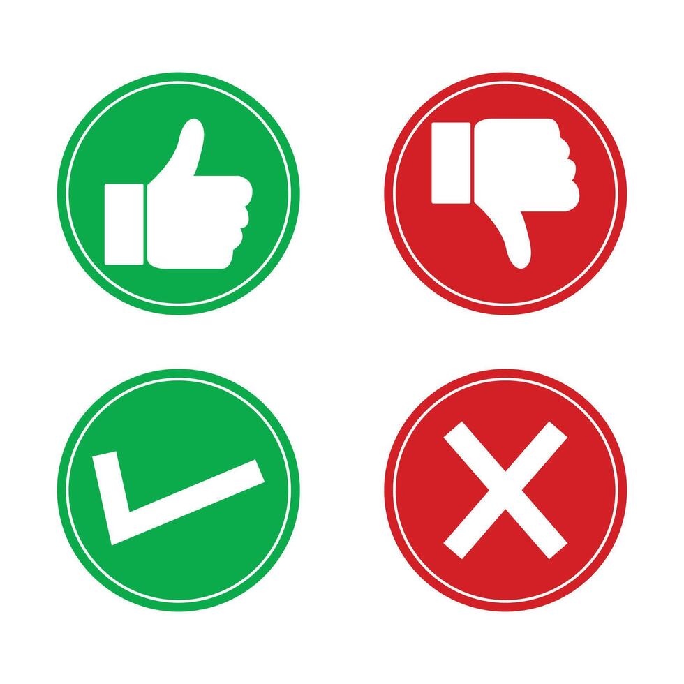 Right Wrong Check Mark and Thumbs Up Thumbs Down Mark vector