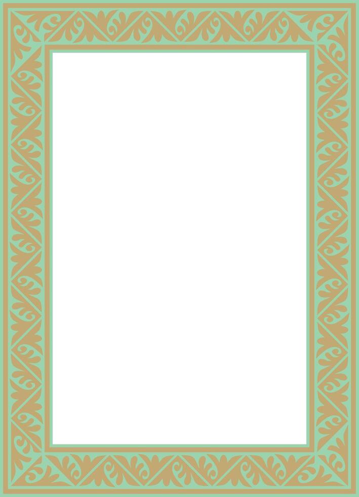 gold with green square classic byzantine ornament. Rectangle, border, Ancient Greece, Eastern Roman Empire frame. vector