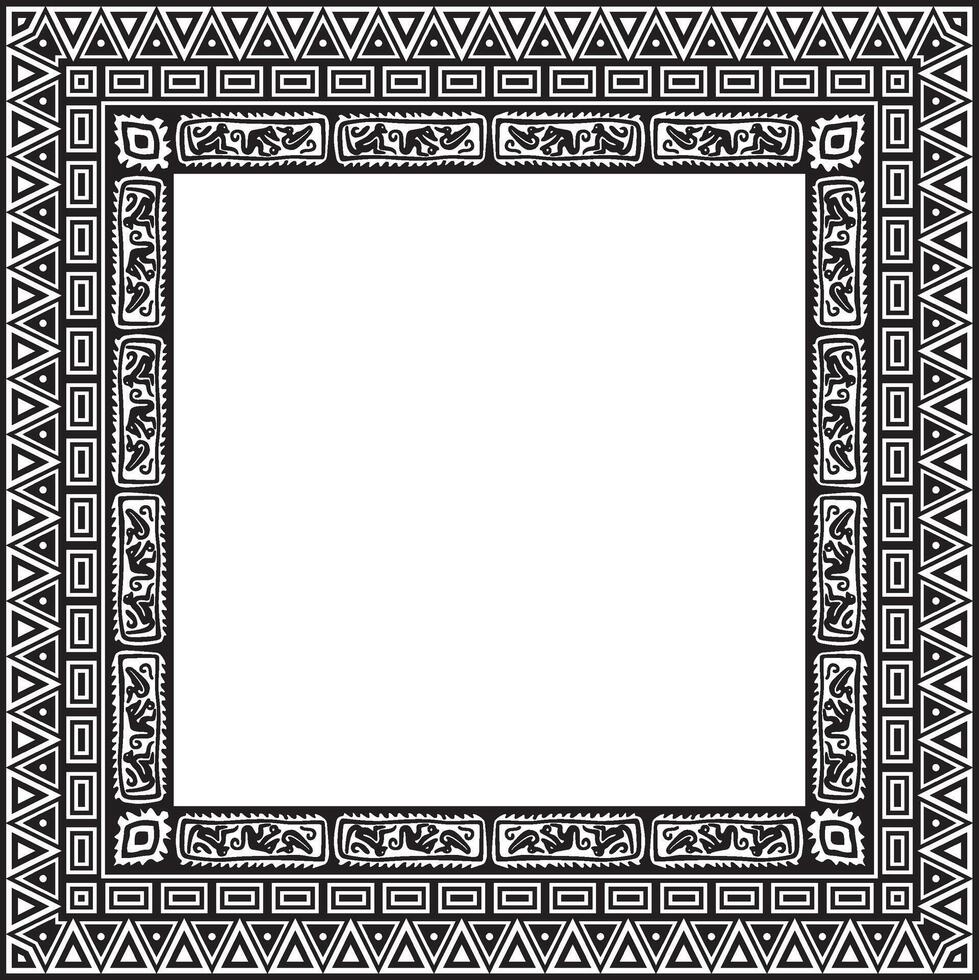 black monochrome square national Indian patterns. National ethnic ornaments, borders, frames. colored decorations of South America, Maya, Inca, Aztecs vector