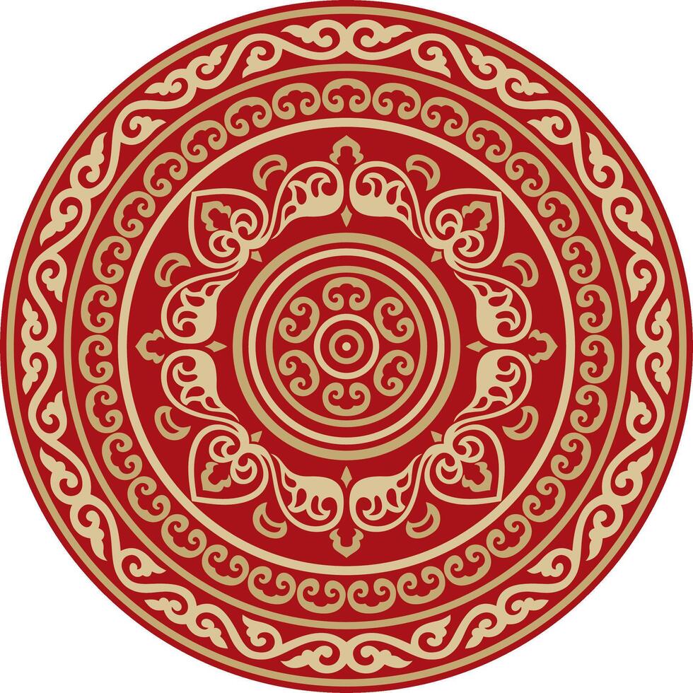 round gold and red ancient Russian ornament. Slavic border, frame vector