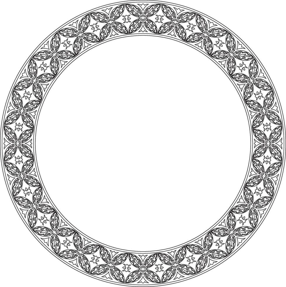 round black contour ancient Russian ornament. Slavic border, frame. vector