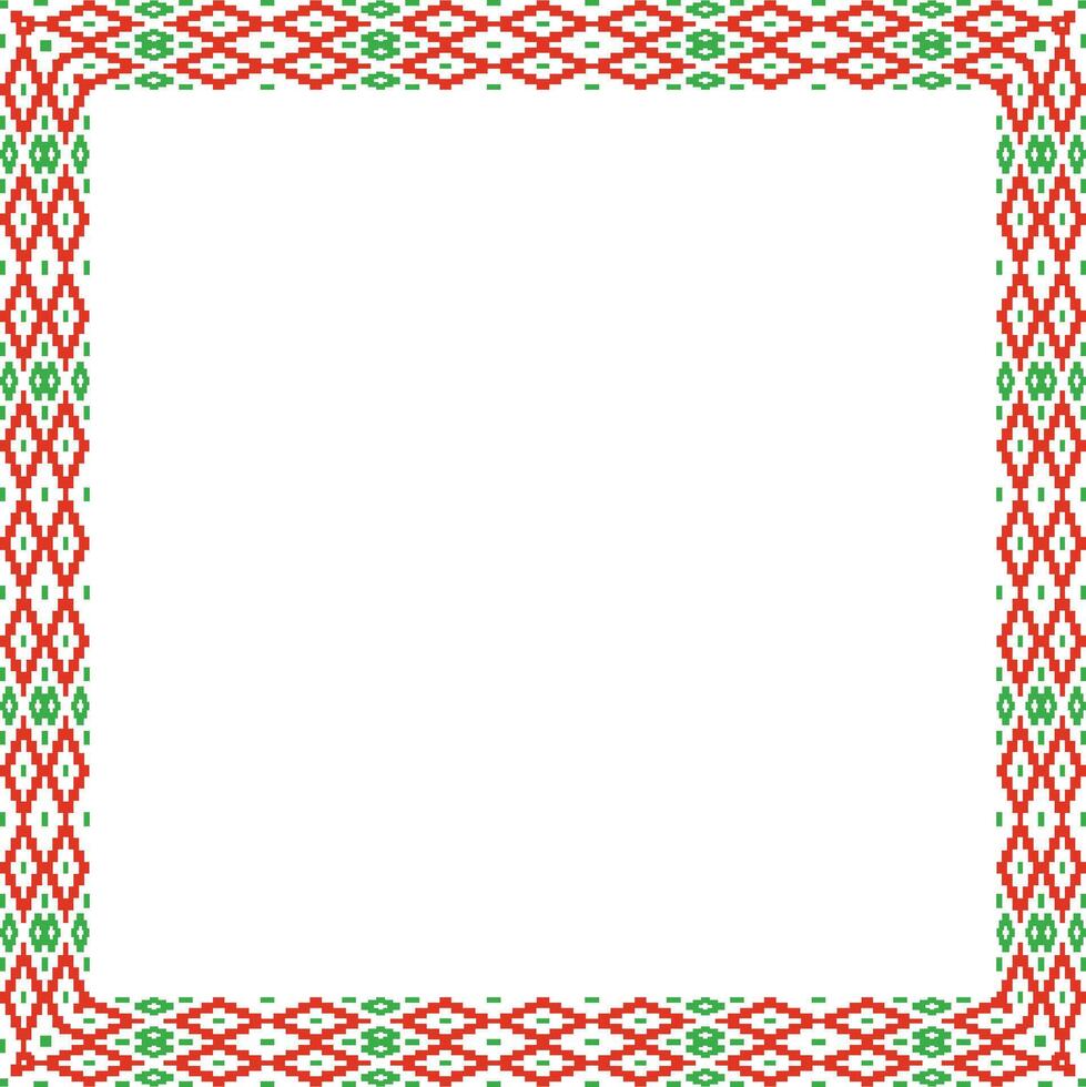 red green square belarusian national ornament frame. Ethnic pattern rectangle of Slavic peoples, Russian, Ukrainian, Serb, Pole, Bulgarian vector