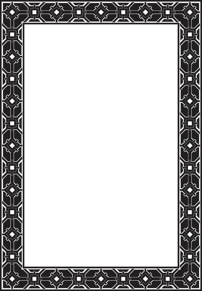 square european black monochrome ornament. Rectangular pattern, circle, ring of the Middle Ages. Revival border vector