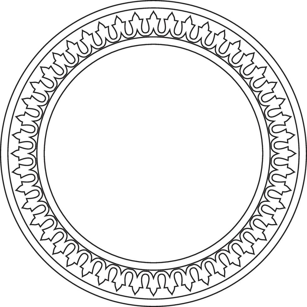 black contour round Turkish national ornament. Ottoman border, frame. Ethnic floral circle, ring, Seljuk Turks pattern. vector