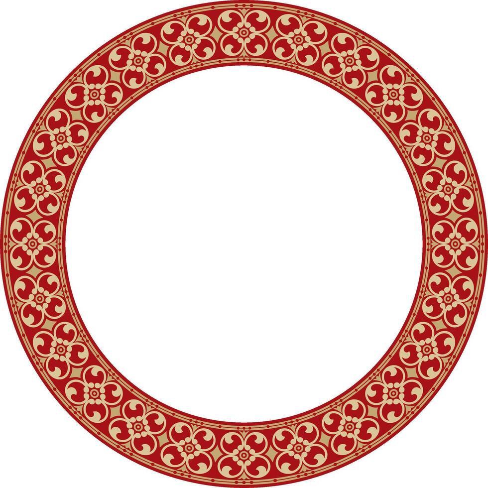 round gold and red ancient Russian ornament. Slavic border, frame. Circle, ring. vector