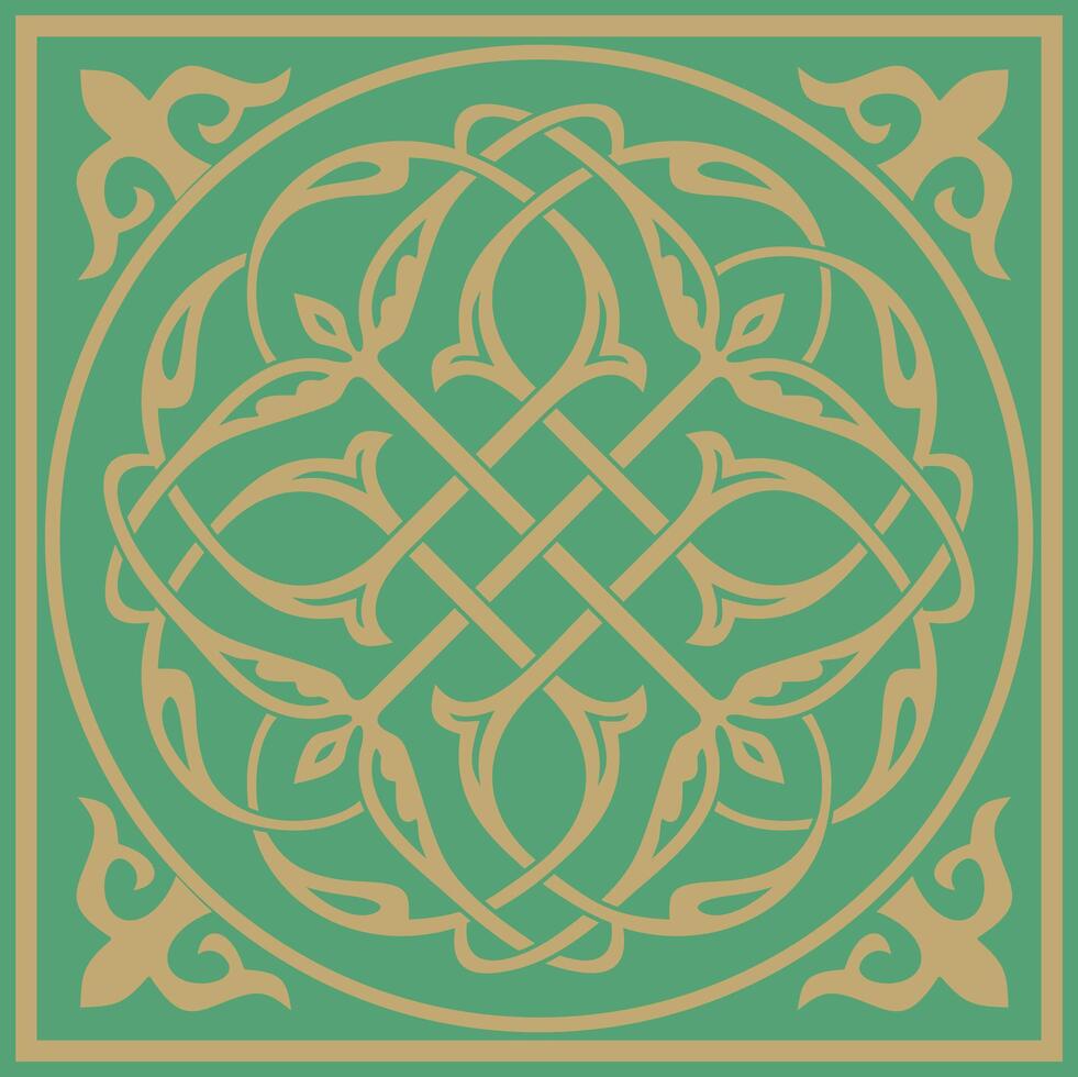 gold with green square classic byzantine ornament. Rectangle, border, Ancient Greece vector