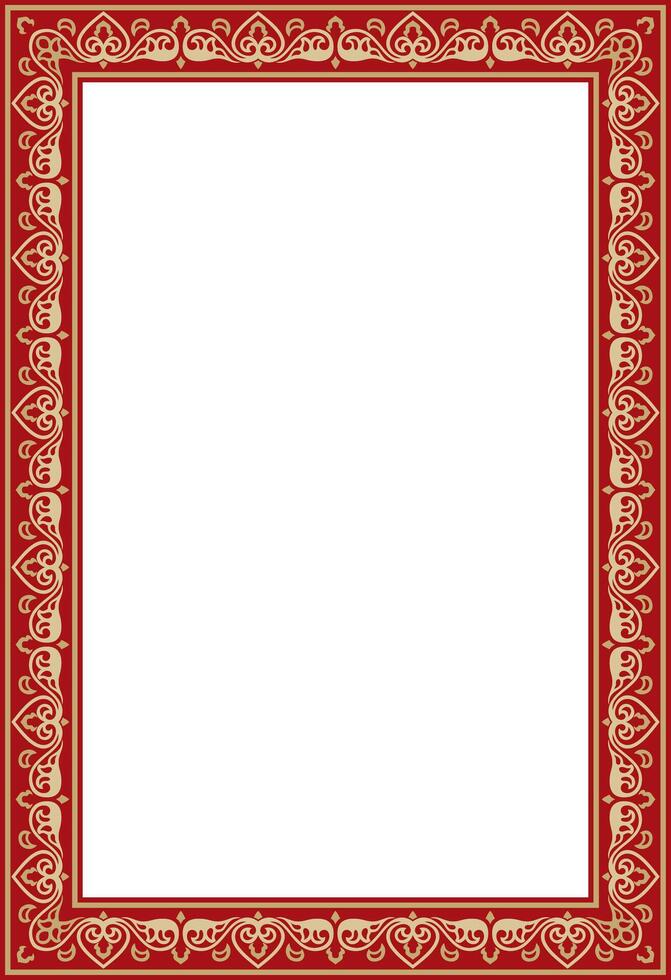square gold with red ancient Russian ornament. Slavic rectangle, border vector