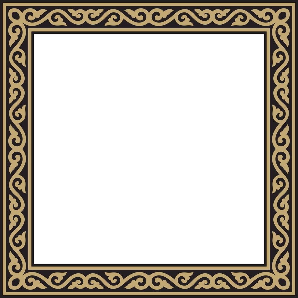 square gold and black ancient Russian ornament. Slavic rectangle, border vector