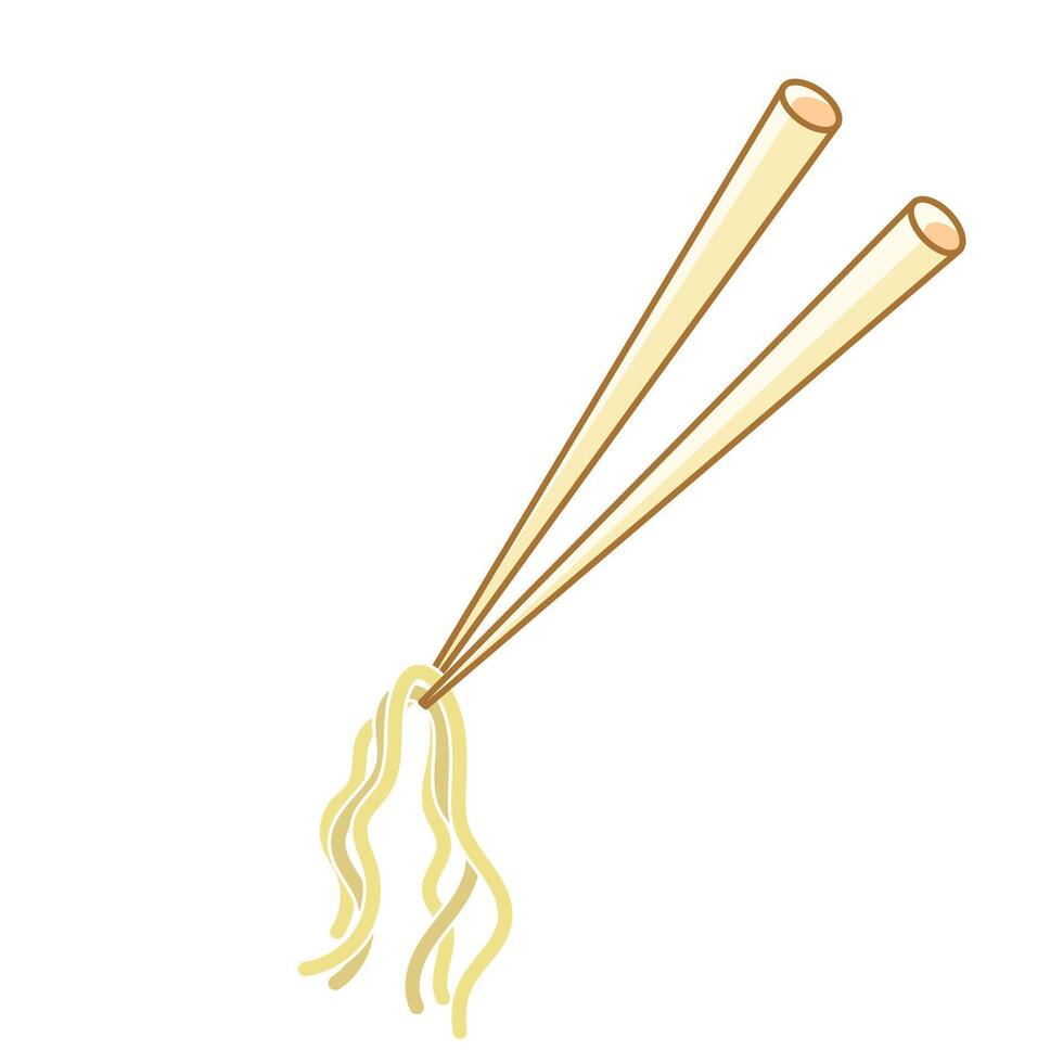 a pair of chopsticks holding or picking up noodles. Suitable for various purposes such as food-related designs, restaurant menus, or culinary blogs. Minimalist style and editable lines. vector
