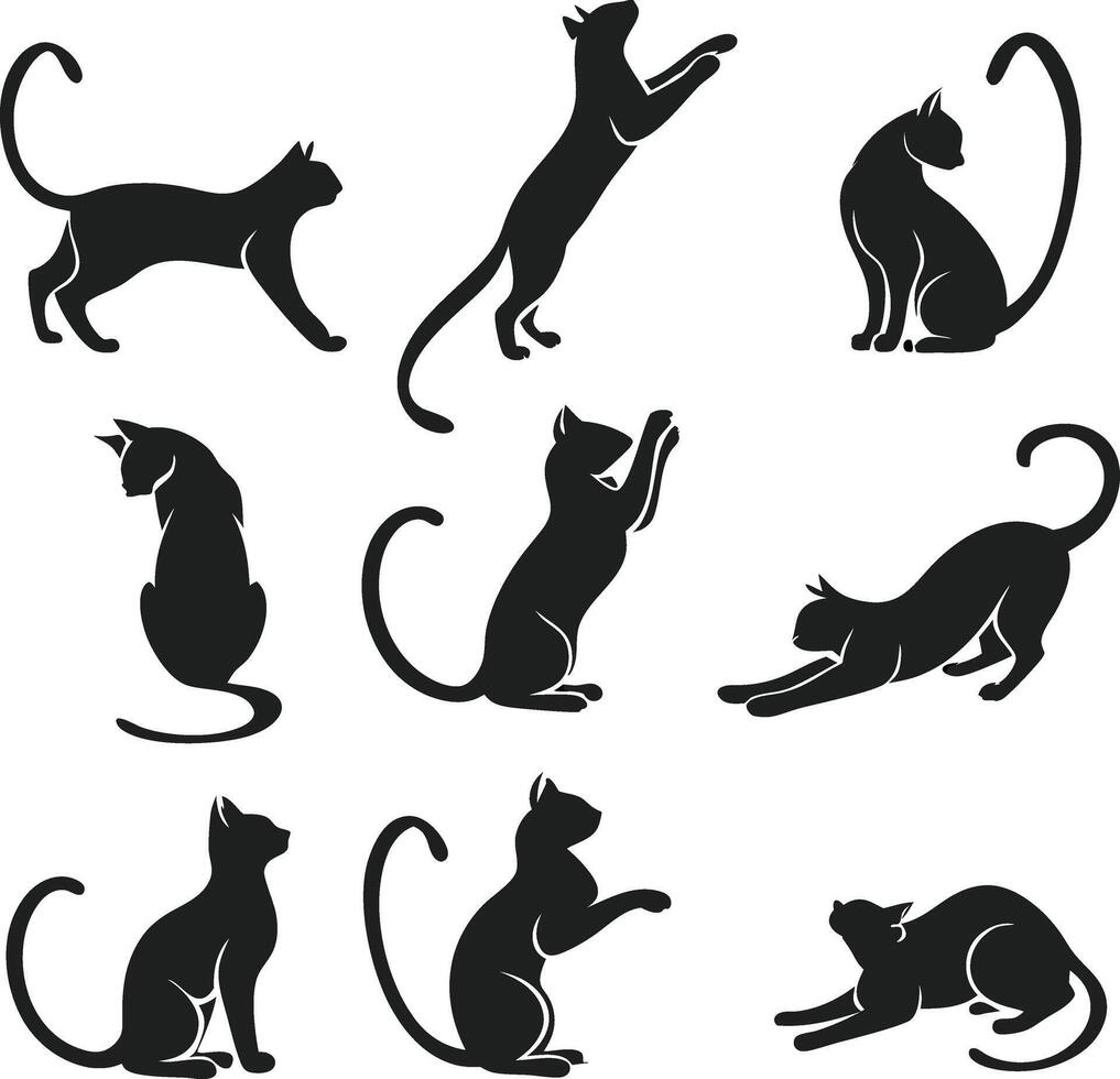 Stylish Black Cat Silhouettes for Graphic Design vector