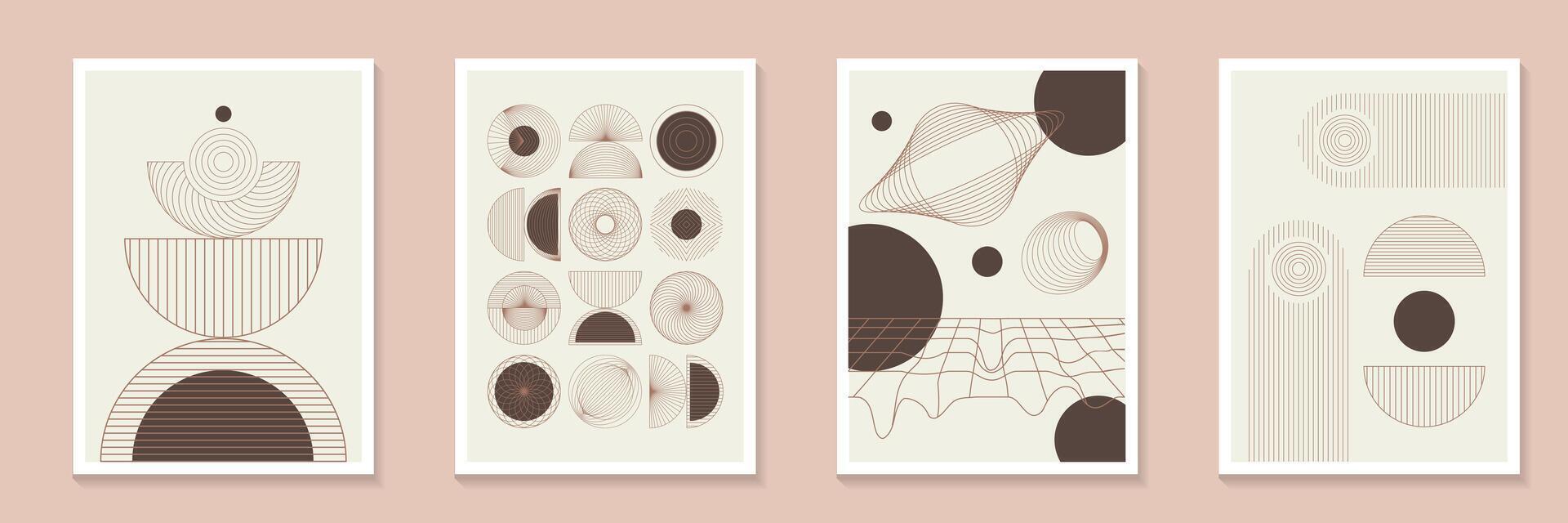 modern element mid century poster background set. Pantone mocha mousse Minimalist geometric style cover template with monochrome lines and shapes wall art collection. Perfect design for print vector