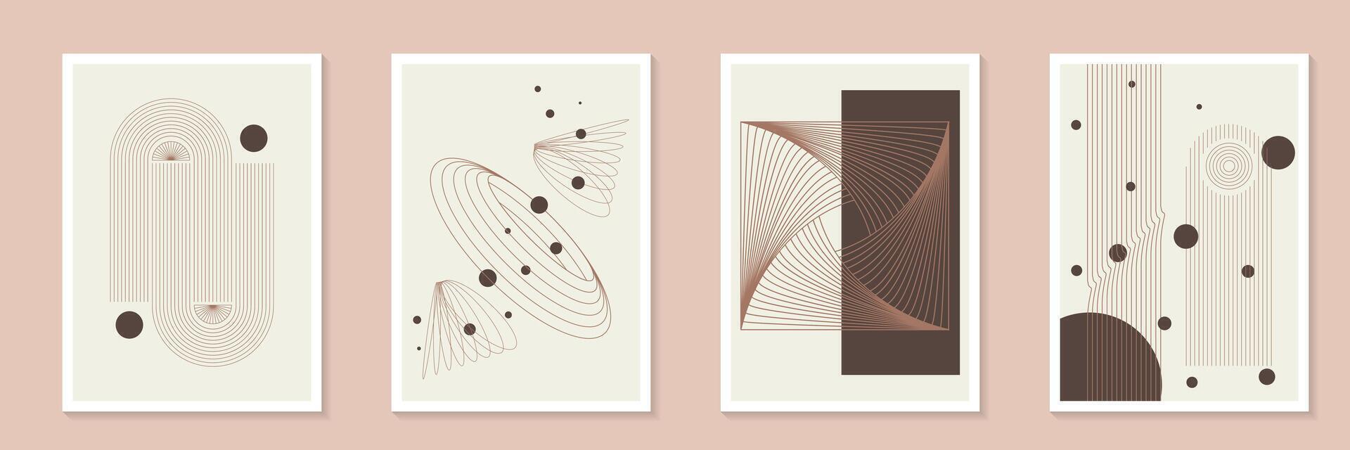 Modern minimal element mid century background set. Pantone Mousse Minimalist geometric style cover template with monotone perspective prism shapes wall arts collection. Ideal design for print vector