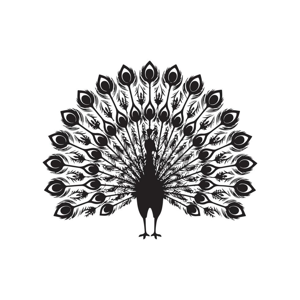 Elegant Black and White Peacock Silhouette vector