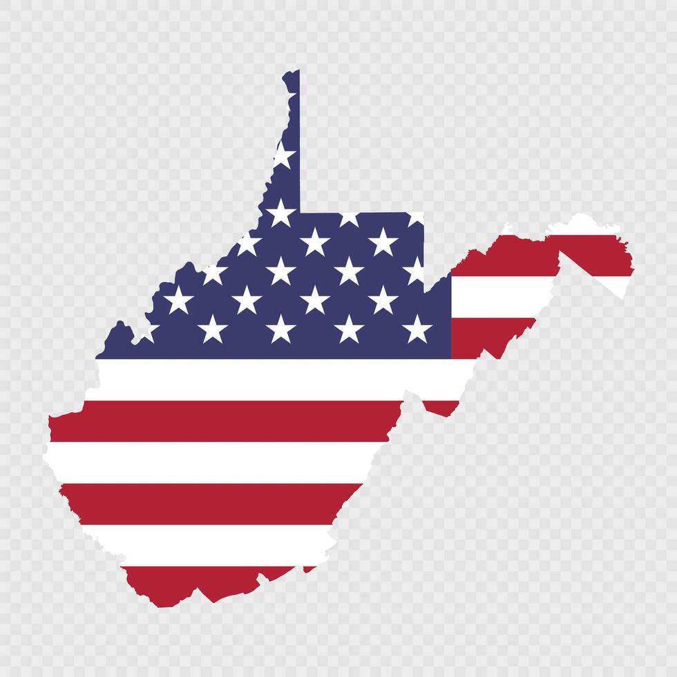 West Virginia state map with American national flag. vector