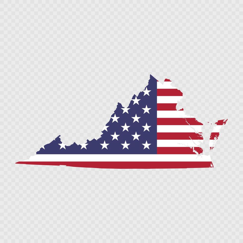 Virginia state map with American national flag. vector