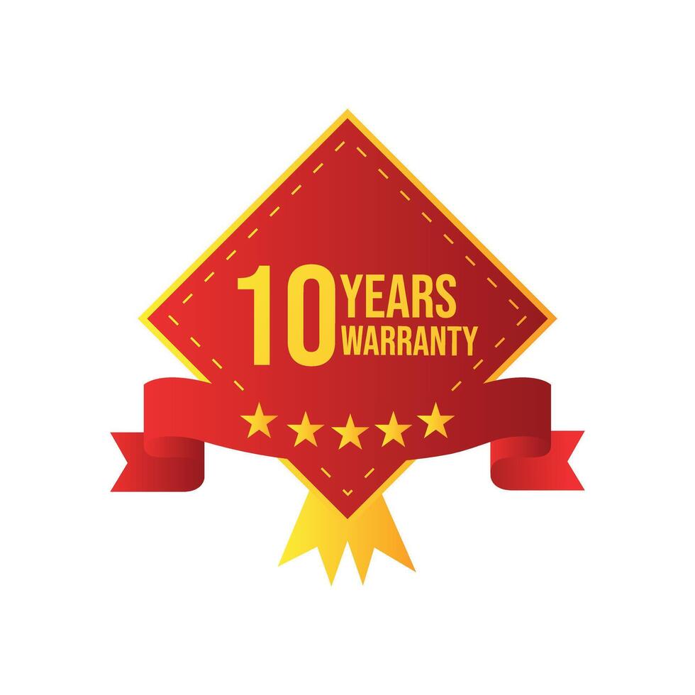 Ten year Warranty royalty free white background with square badges vector