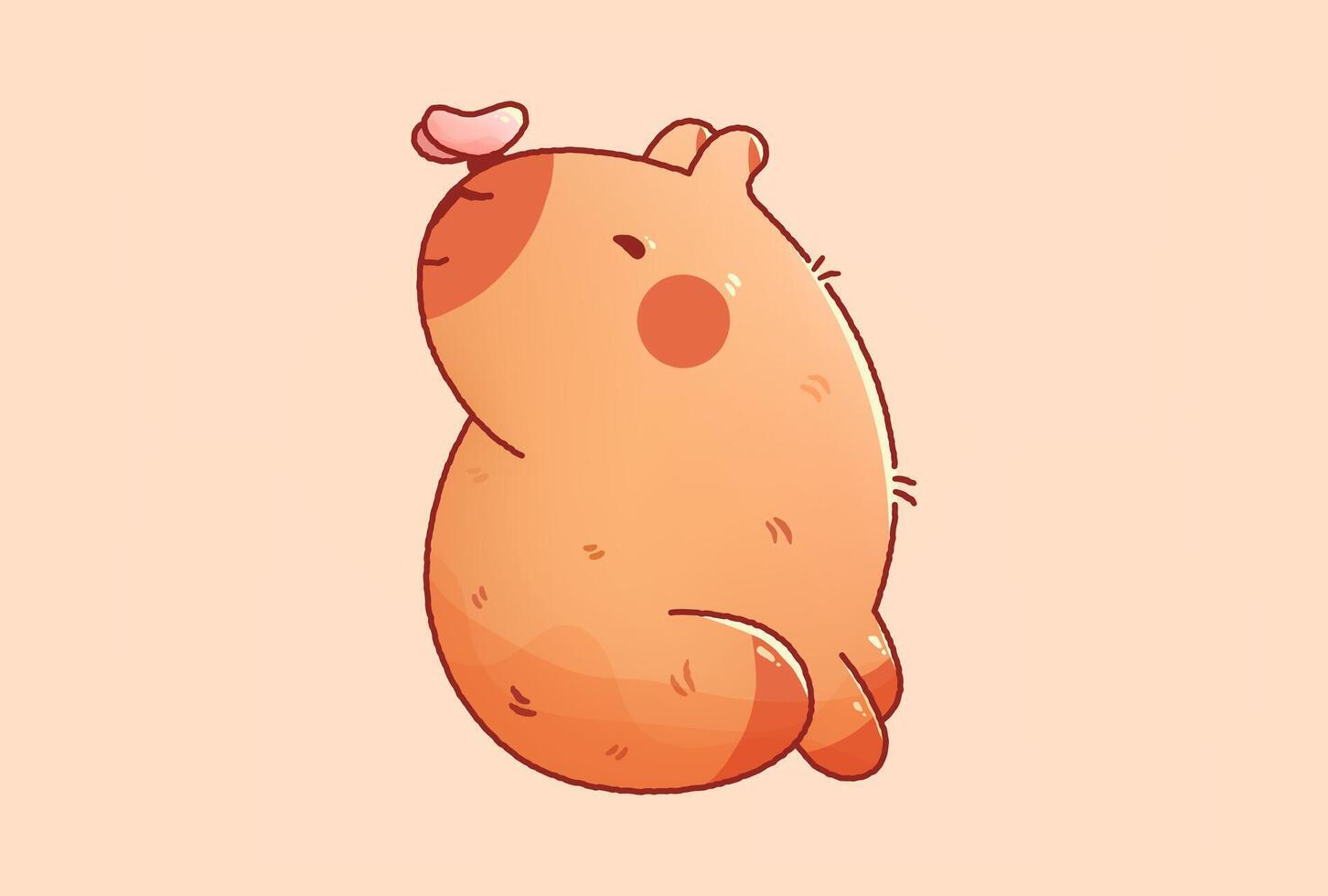 Kawaii cutie capybara with butterfly on her nose. vector