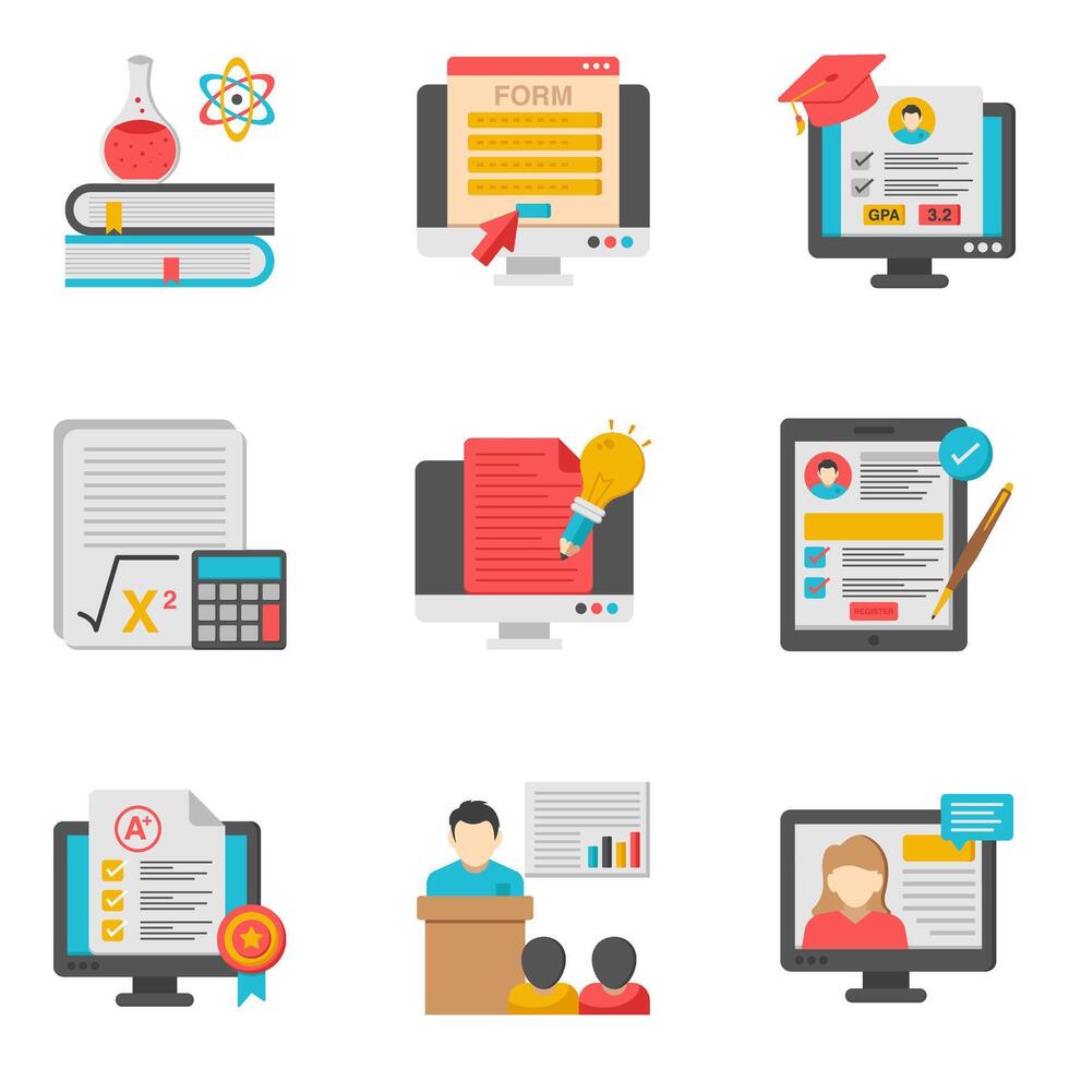 Pack of Online Education and Knowledge Flat Icon vector