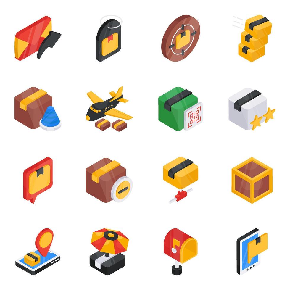 Set of Shipment and Cargo Flat Isometric Icons vector