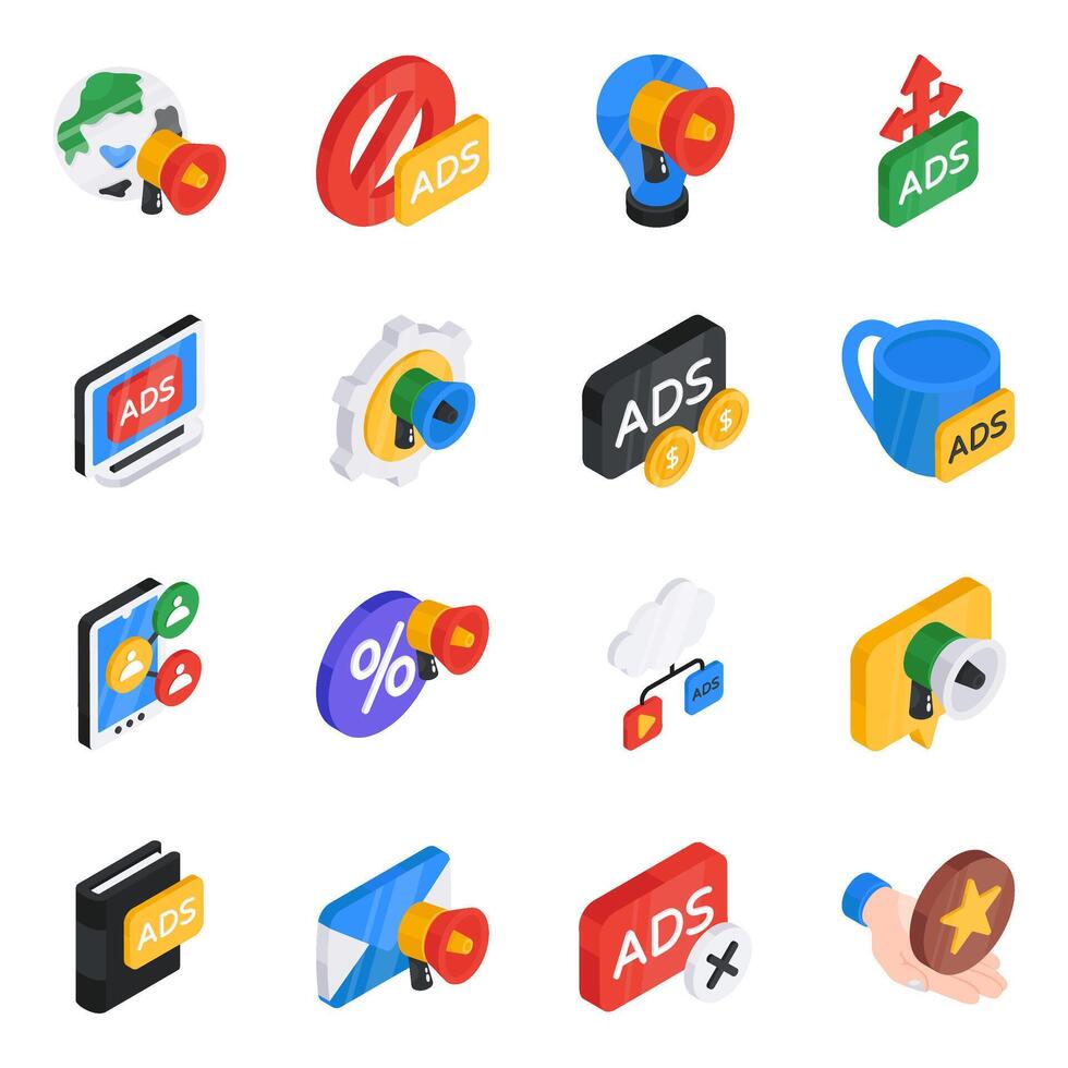 Set of Marketing Flat Isometric Icons vector