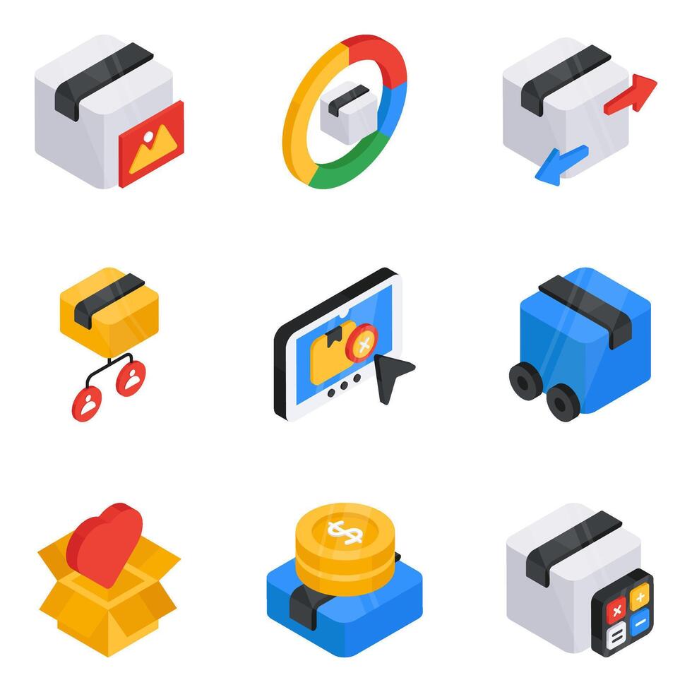 Set of Logistic and Cargo Flat Isometric Icons vector