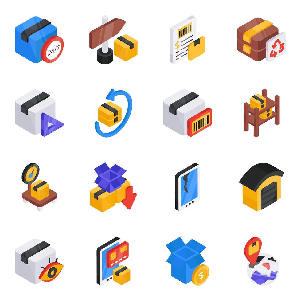 Set of Logistic Delivery Isometric Icons vector