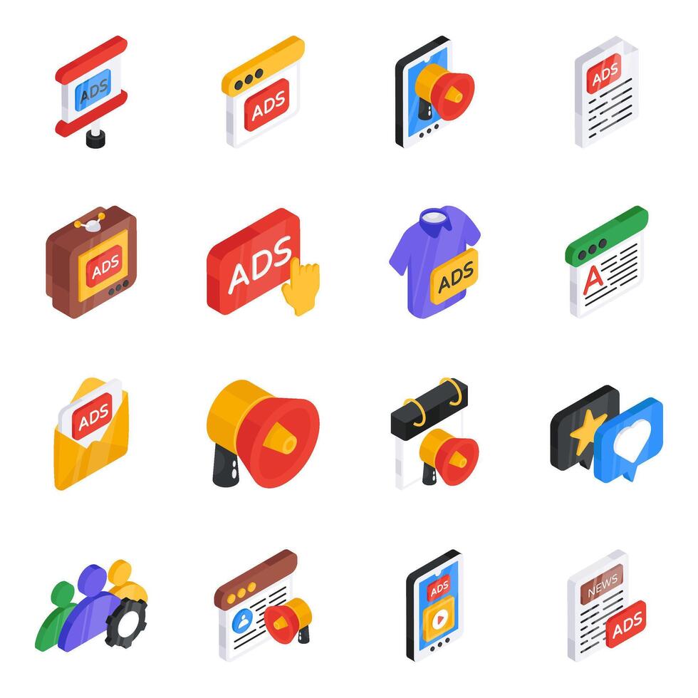 Set of Advertisement Flat Isometric Icons vector
