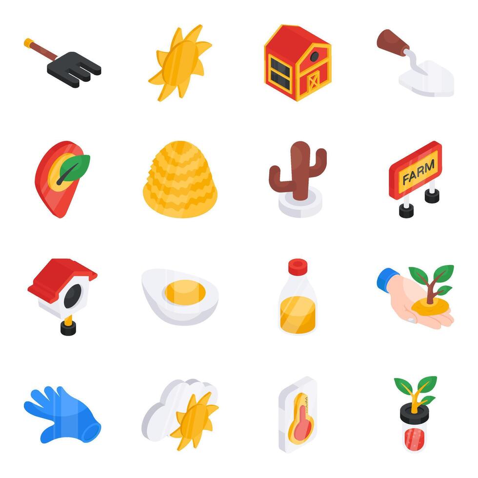 Set of Agriculture Flat Isometric Icons vector