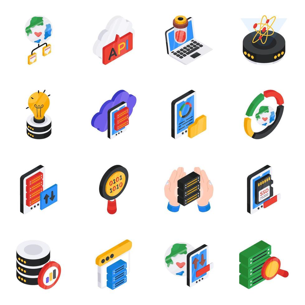 Pack of Big Data And Data Science Isometric Icon vector