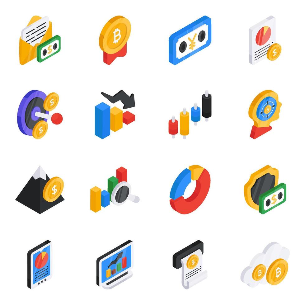 Set of Business and Finance Flat Isometric Icons vector
