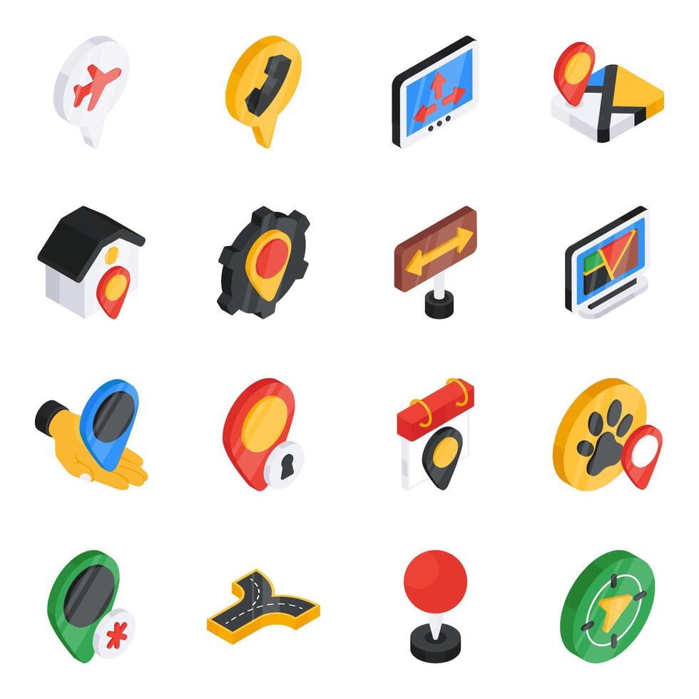 Pack of Location Flat Isometric Icon vector